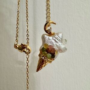 Cute Gold Ice Cream Cone Pendant Necklace S925